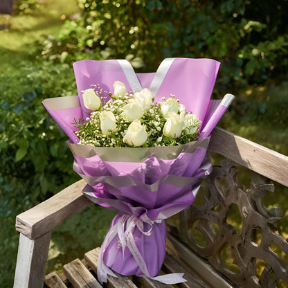 12 white Rose's korean purplepaper packing