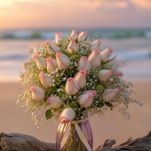 25 Jumilia Pink Roses in Chinese Glass Vase