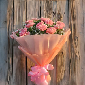 15 Pink Carnations with Gypsum Flowers and Premium Packing