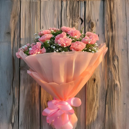 15 Pink Carnations with Gypsum Flowers and Premium Packing