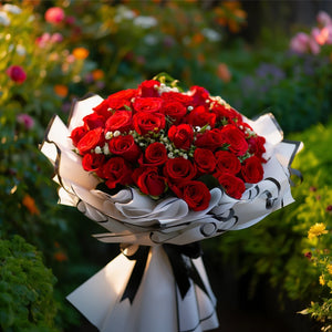 Premium 50 Red Roses with Black Packaging