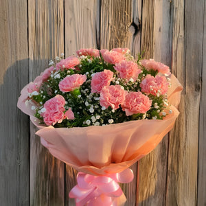 15 Pink Carnations with Gypsum Flowers and Premium Packing
