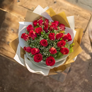 25 Red Roses with White & Gold Premium Packaging