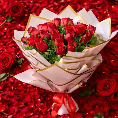 Valentine Special 25 Red Roses Bouquet with Pink Premium Paper