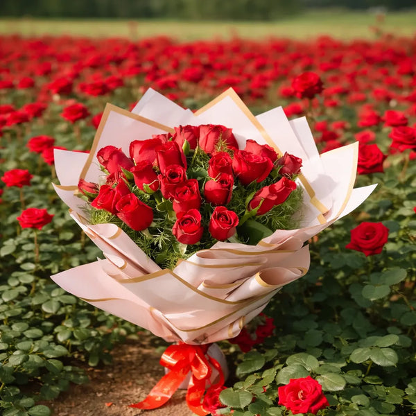 Valentine Special 25 Red Roses Bouquet with Pink Premium Paper