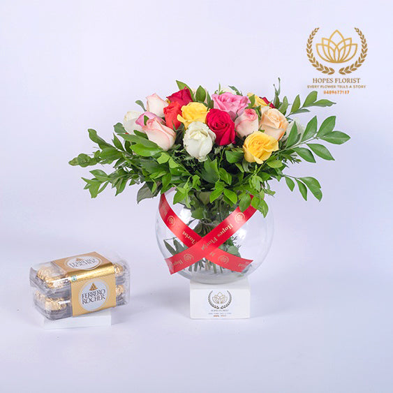 Exotic mixed roses with ferrero