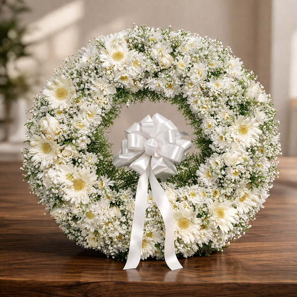 White Chrysanthemum Sympathy Wreath