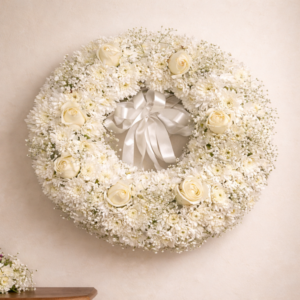 White Sympathy Flower Wreath