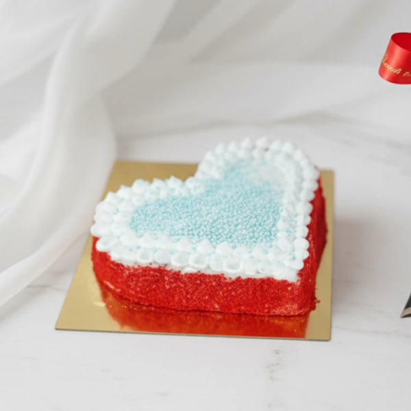 Valentine Day 12 Red Roses with Teddy & Heart-Shaped Red Velvet Cake