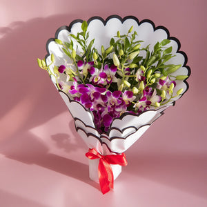 Valentine Day 10 Purple Orchids with White Curve Premium Paper