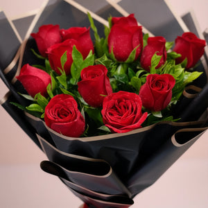 Valentine Special 12 Red Roses with Black & Gold Premium Paper Packing
