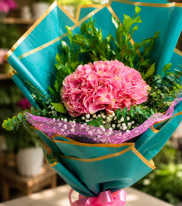 Pink Hydrangea with Green Packing