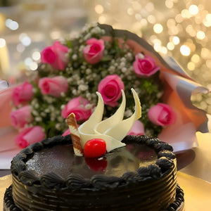 Pink roses with half kg pure chocolate truffle