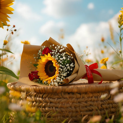 Sunflower & Red Roses Combo