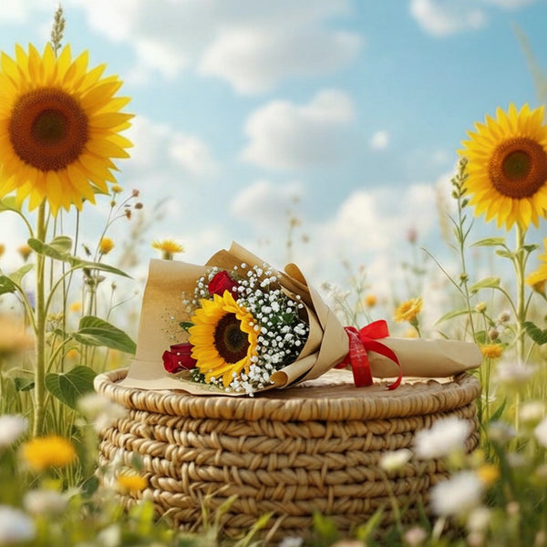 Sunflower & Red Roses Combo