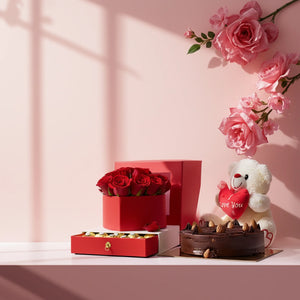 Valentine Day Heart-Shaped Rose Box with Ferrero Rocher Chocolates