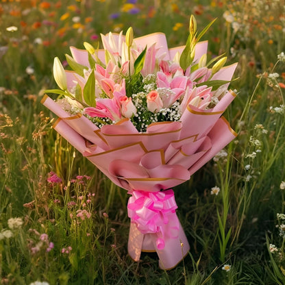 Lilies and Pink Roses Premium Bouquet