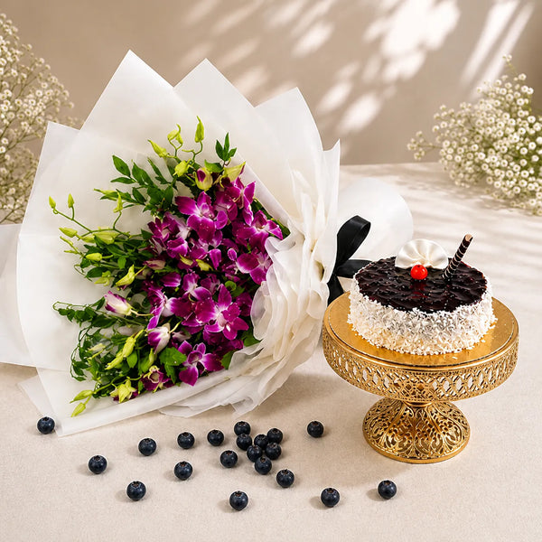 6 pcs purple orchid blue berry cake