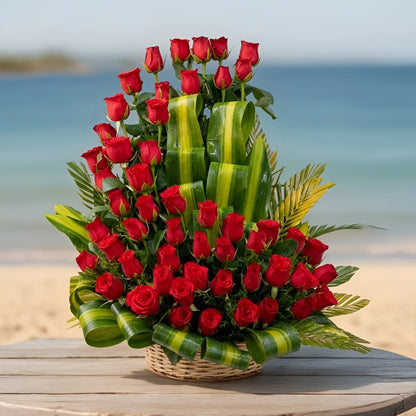 100 Red Roses Premium Basket Bouquet