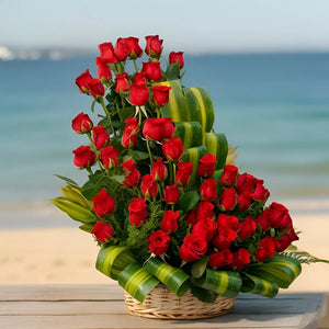 100 Red Roses Premium Basket Bouquet